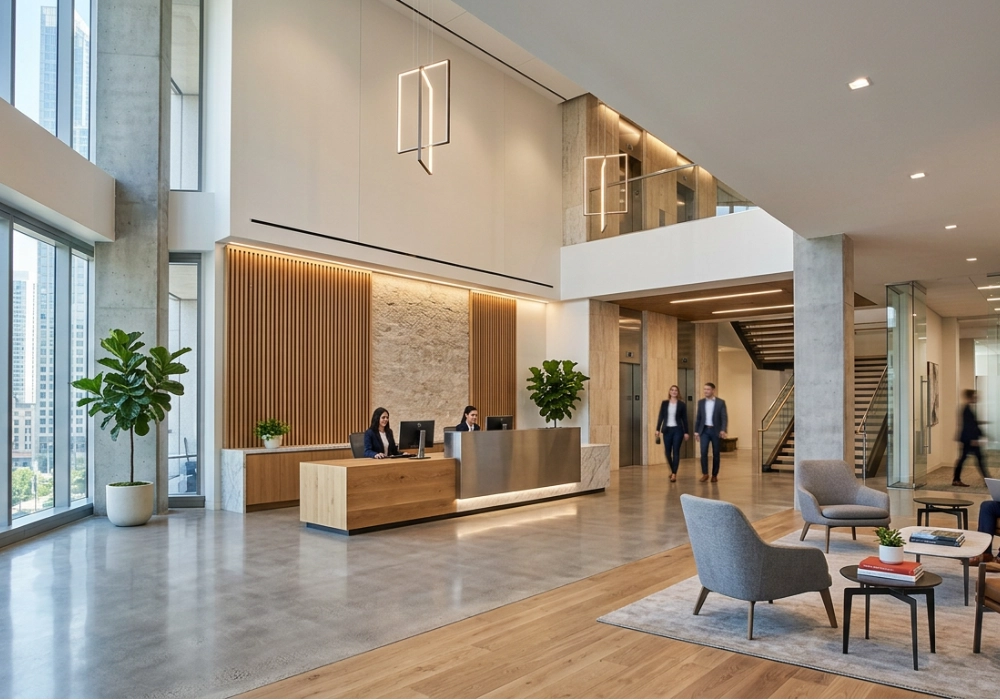 Reception & Lobby Feature Fabrication for Corporate Offices | Statement Fabrication